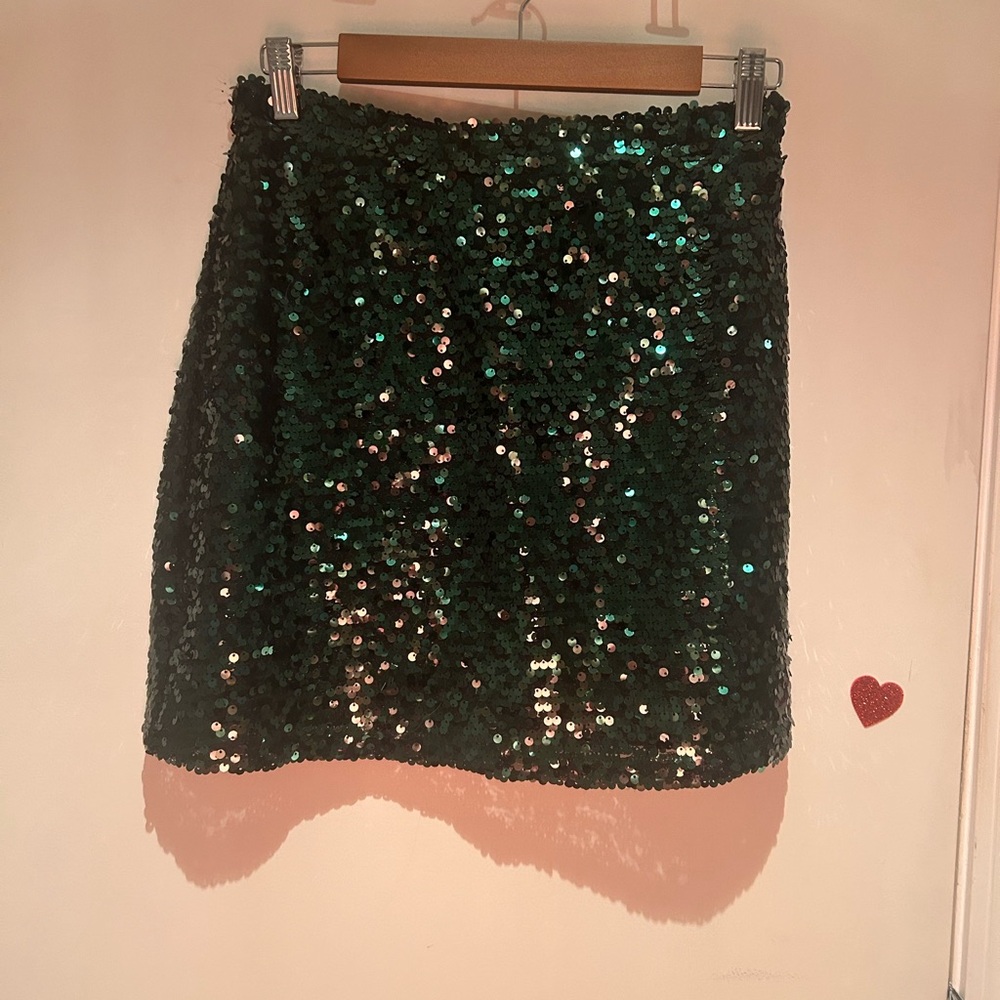 Dark Green Sequence Mini Skirt
